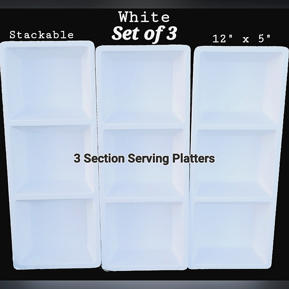🆕️12X5 Rectangular 3 Section Serving PlatterSET OF 3 WHITE